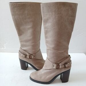 Lauren Ralph Lauren Delsa Taupe Leather Riding Boots